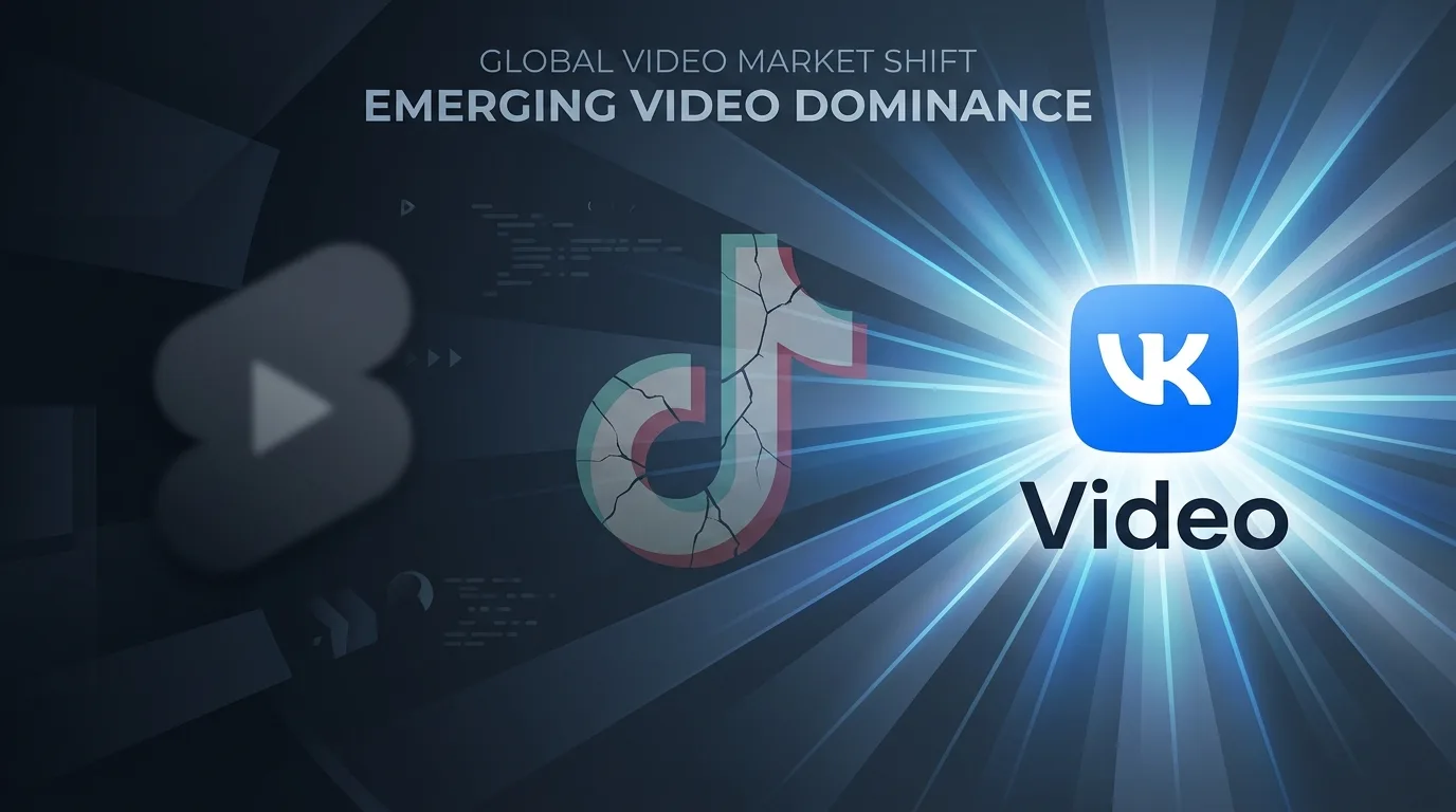 Иллюстрация конкурентного ландшафта: ослабленные YouTube Shorts и TikTok на фоне усиливающегося VK Видео
