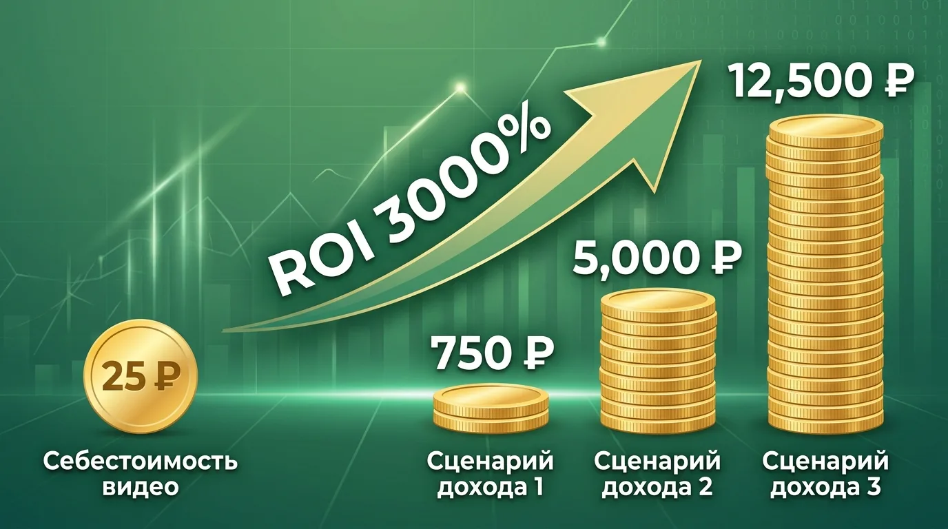 Экономика одного ролика: себестоимость 25 ₽ и три сценария дохода от 750 до 12 500 ₽