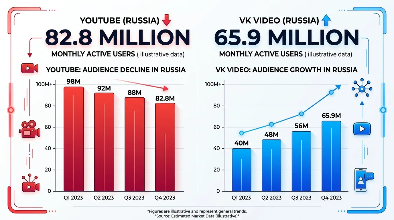 Сравнение аудитории YouTube и VK Видео в России в 2026 году — рост VK и падение YouTube
