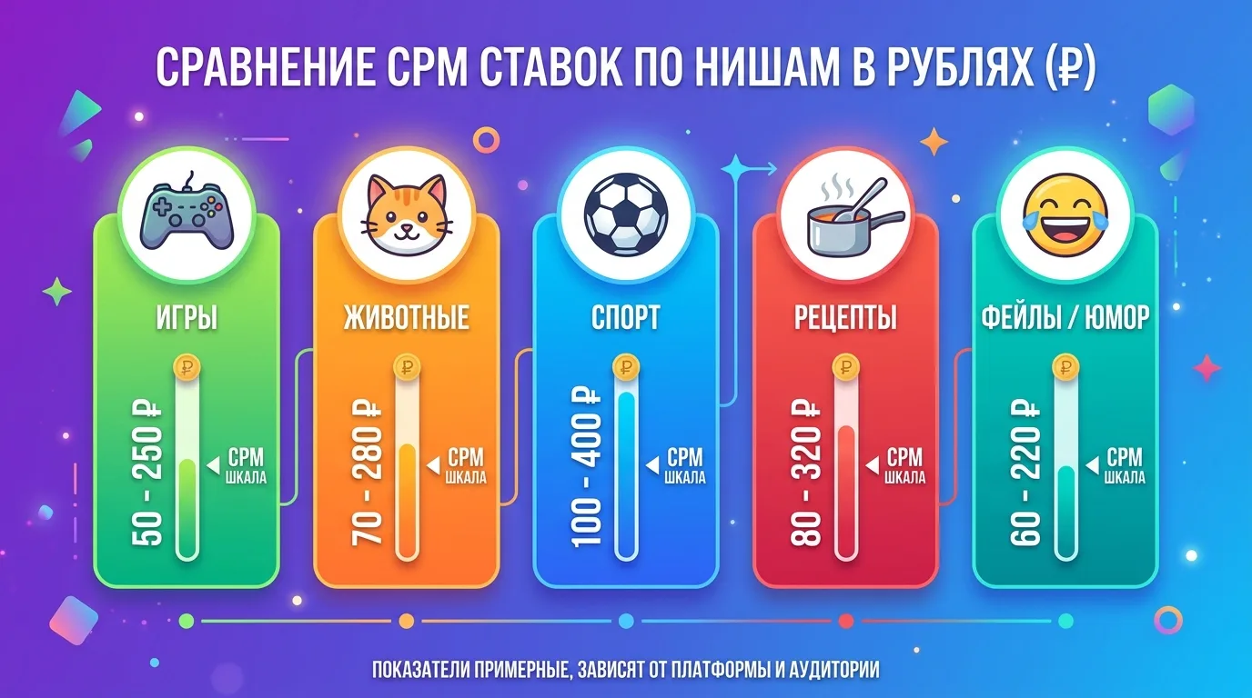 Диаграмма прибыльных ниш для компиляций на VK Видео с показателями CPM