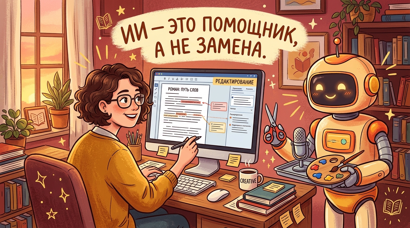 Автор работает вместе с ИИ-помощником — правильный подход к использованию искусственного интеллекта при создании контента