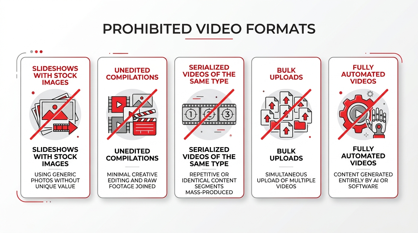 Пять форматов видеоконтента, попавших под ограничения монетизации YouTube: от слайд-шоу до полностью автоматизированных роликов