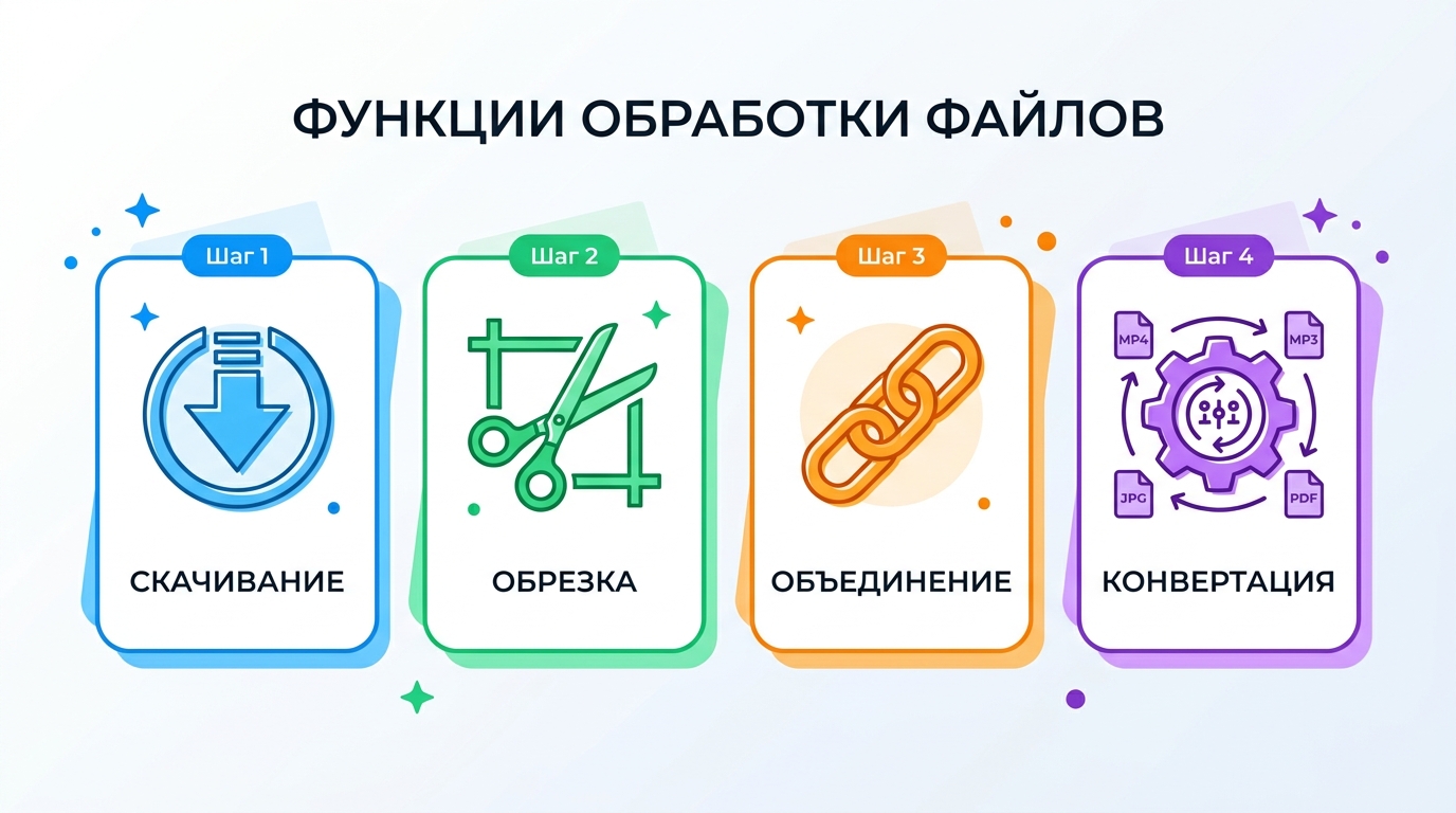 Четыре основных инструмента YTVD: скачивание, обрезка, склейка и конвертация видео
