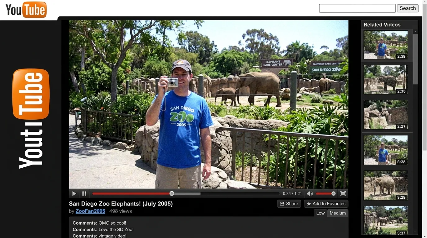 Воссоздание момента записи первого видео YouTube «Me at the zoo» в зоопарке Сан-Диего