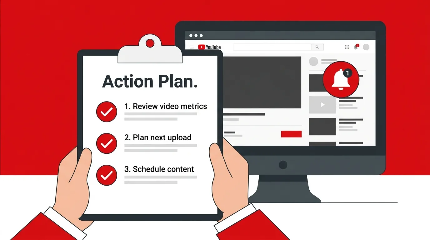 Чек-лист с планом действий для авторов YouTube на фоне интерфейса платформы